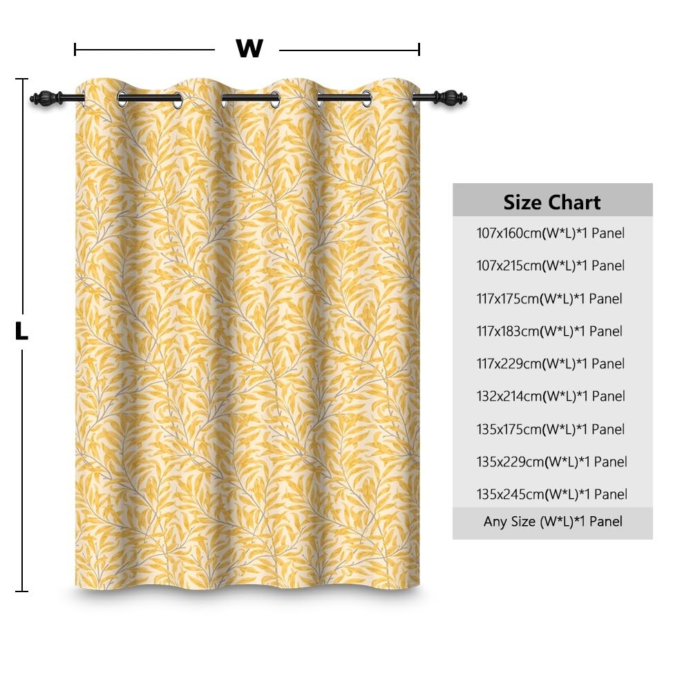 ggaimwf 132x214cm Leaf Blackout Curtain Yellow Plants Floral Seamless Pattern Eyelet Drapes Blackout Thermal Insulated Grommet Window Treatments for Living Room Bedroom Dining Room,Single Panel - Image 3