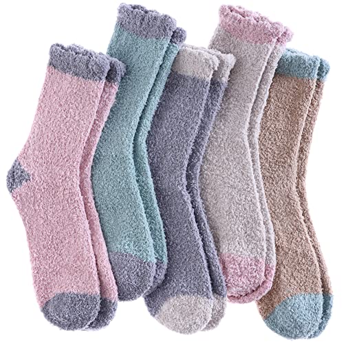 Image of LANLEO 5 /6 Pairs Womens Super Soft Fuzzy Plush Warm Winter Home Sleeping Slipper Socks