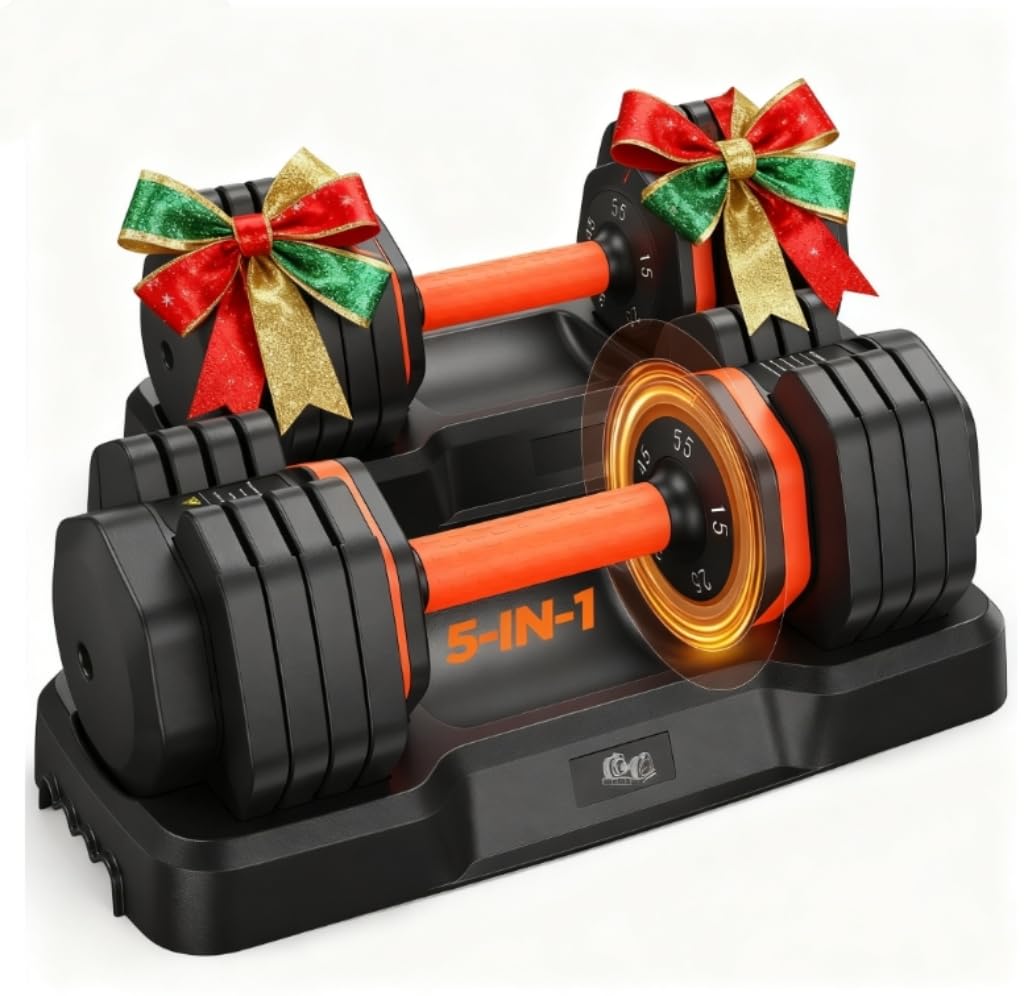 2025 Updated Adjustable Dumbbell Set of 2 110lbs 50lbs Weights Dumbbell Set with Storage Box 25lbs 55lbs Adjustable