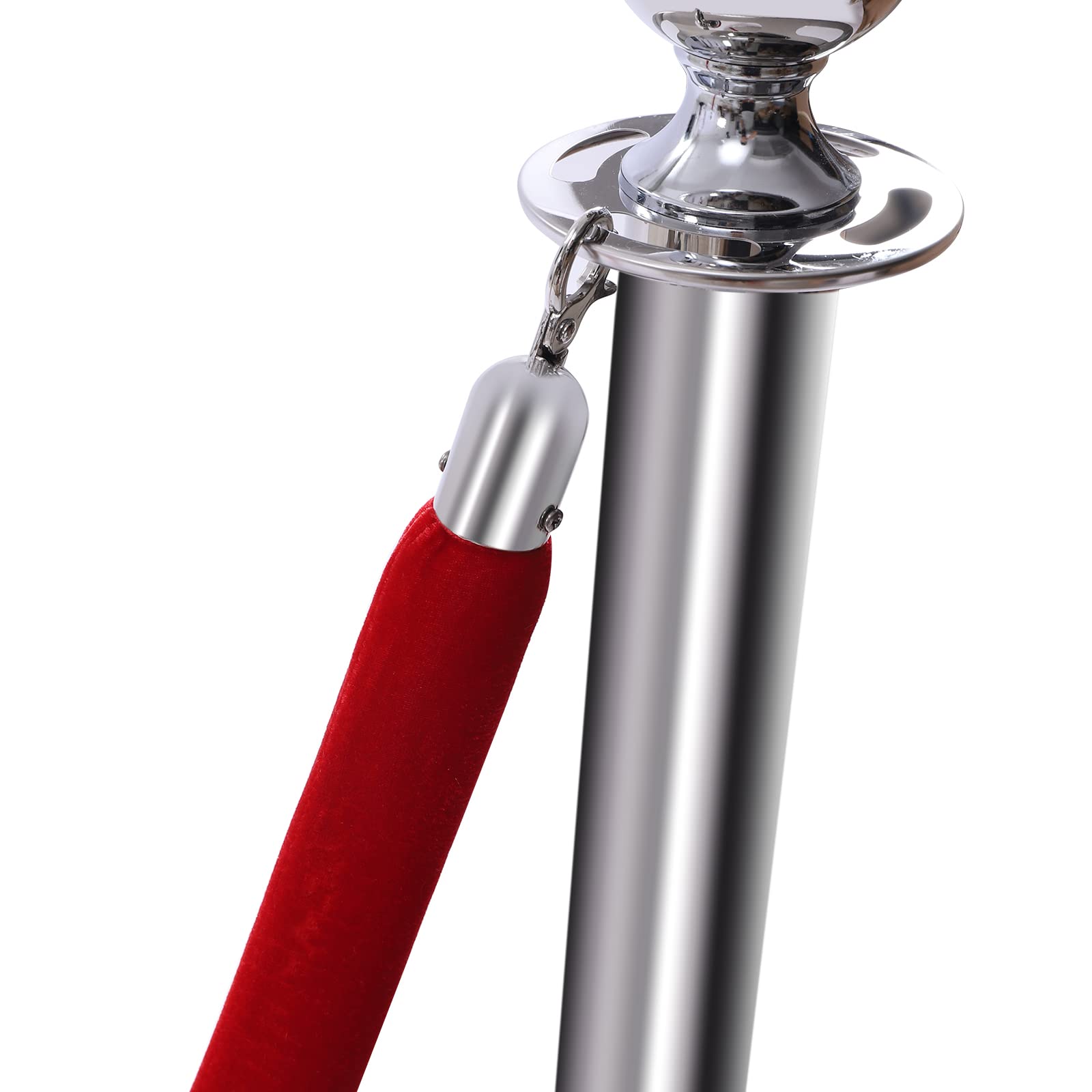6 PCS Crowd Control Stanchions - Stainless Steel Material Rope Safety Barriers - 40-Inch Silver Stanchions - 5 FT Red Velvet Ropes - Safety Barrier Stands & Line Dividers