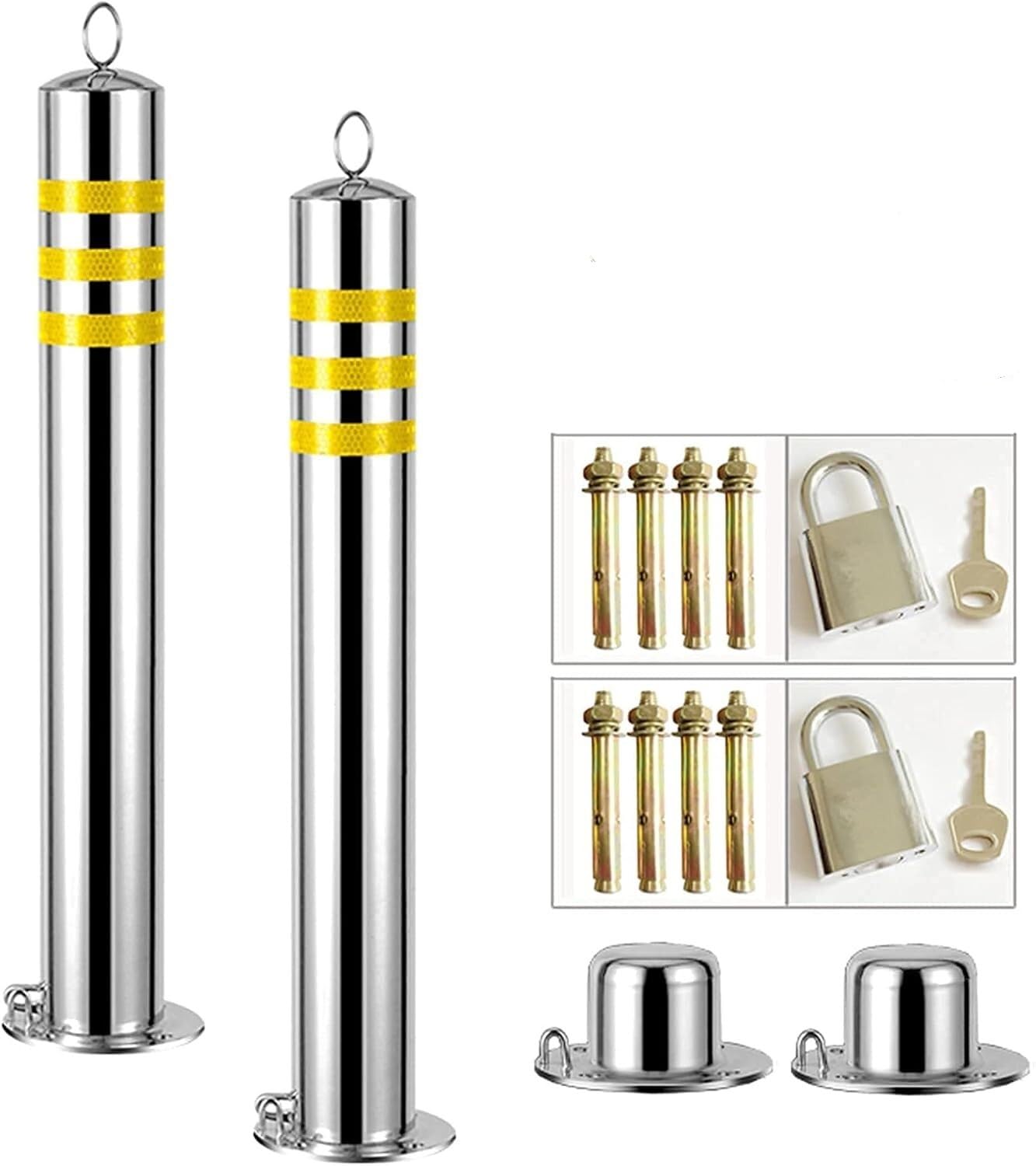 HCZKIUJY Safety Bollard Parking Barrier Security Posts for Driveways,Stainless Steel Detachable Bollard Post for Commercial or Private Use for Parking Lot,Traffic Control