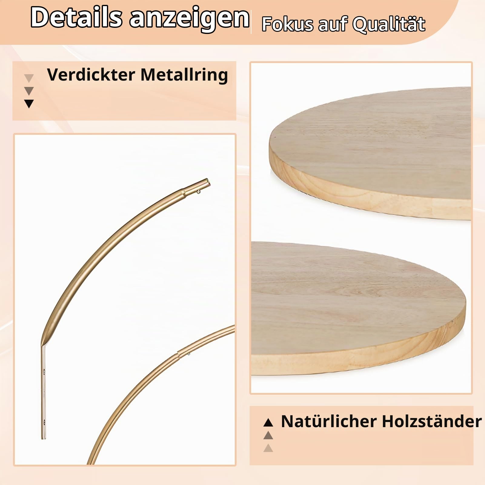 NUPTIO Tortenständer mit Metallbügel, Holz Pedestal, 36cm, für Hochzeit | Runder Ringgriff, Stabiler Teller, Cupcake Ständer für Hochzeit, Geburtstag, Cupcakes, Dessertbuffet