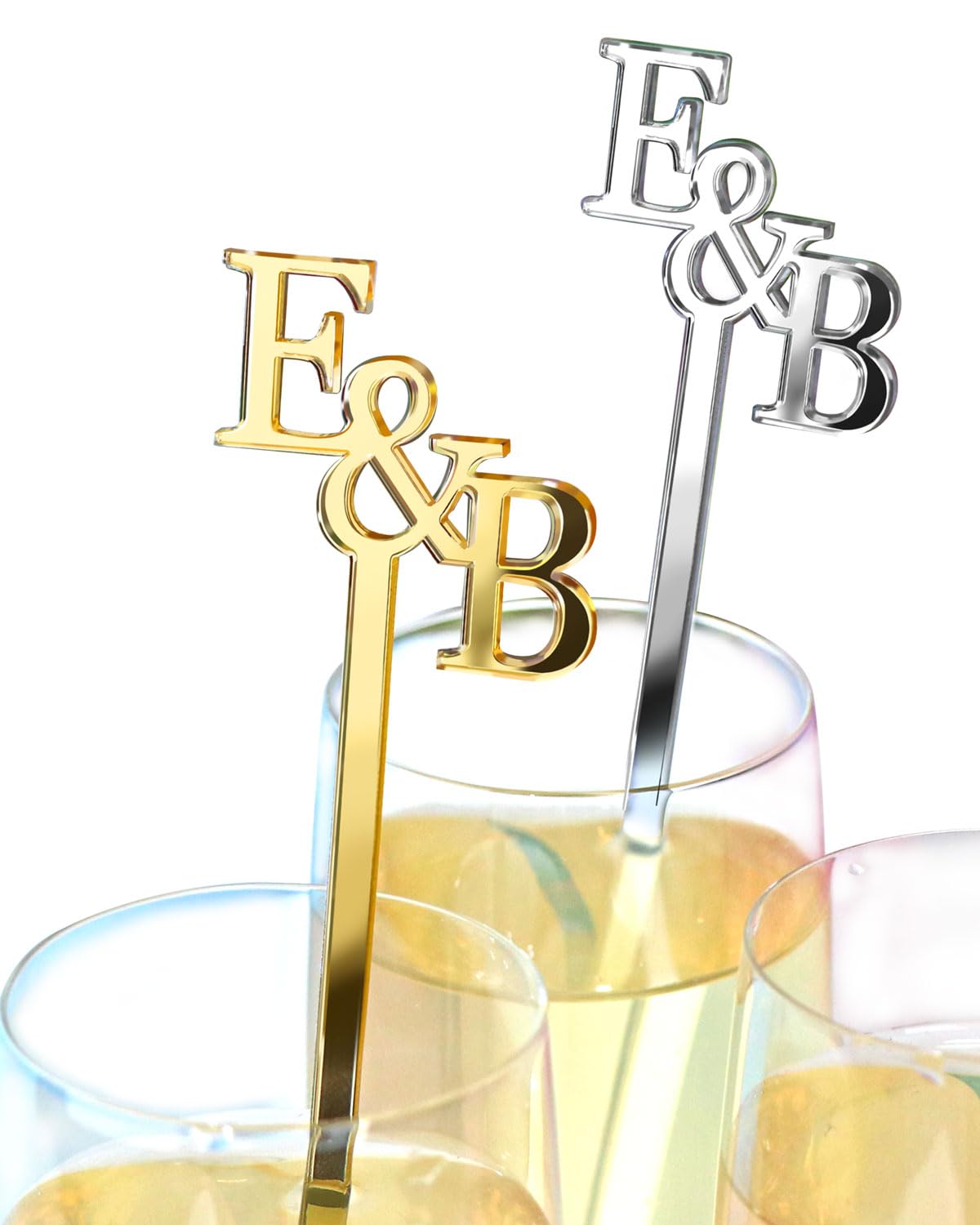 20pcs Custom Drink Stirrers Cocktail Wedding, 14 Colors Initial Acrylic Drink Stirrers, 4inch, 6inch, 7inch Personalized Stir Sticks for Party, Bridal