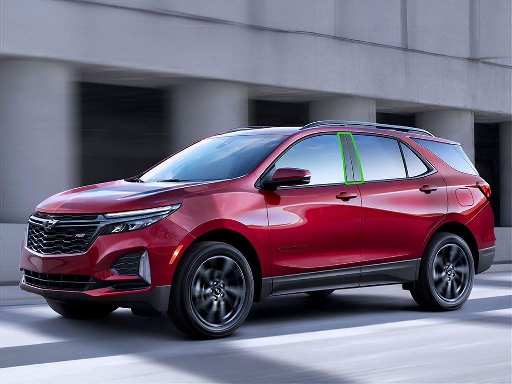 Rvinyl Pillar Post Pre Cut Window Trim Kits in Gloss Black Compatible with Chevrolet Equinox 2018-2024 - Adhesive Backs