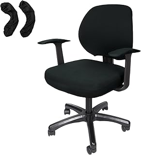 WOMACO Office Computer Chair Cover with Armrest Covers, Stretch Universal Rotating Rolling Desk Chair Slipcover, 4 PCS Stretchable Office Chair Seat Protector (Black, with Armrest Covers)