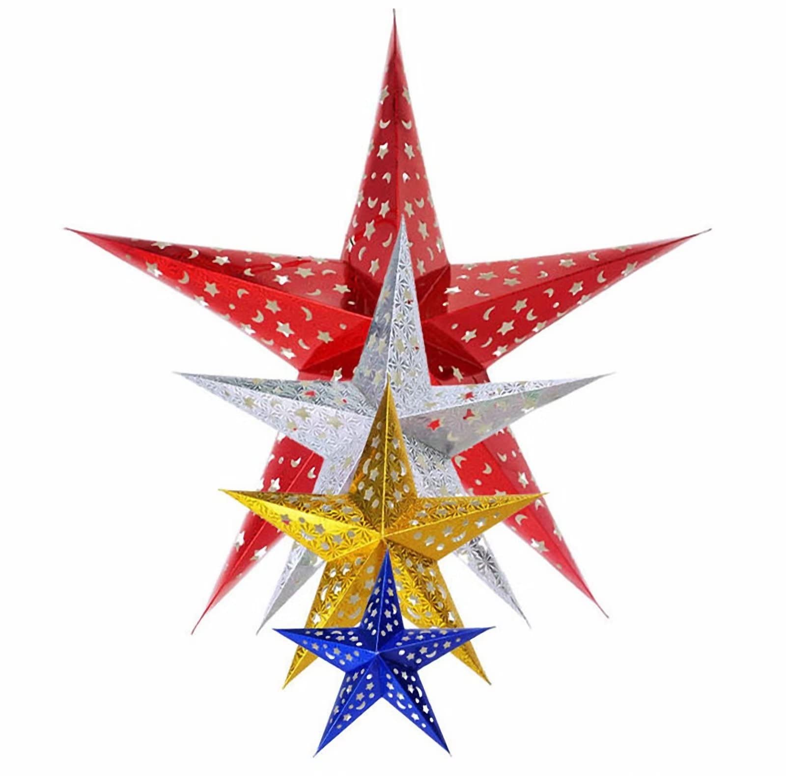 Juego de 6 adornos para árbol de Navidad, papel láser, diseño de estrella de luna hueca, decoración colgante de árbol de Navidad, adornos de Navidad, suministros de fiesta, regalos de decoración de