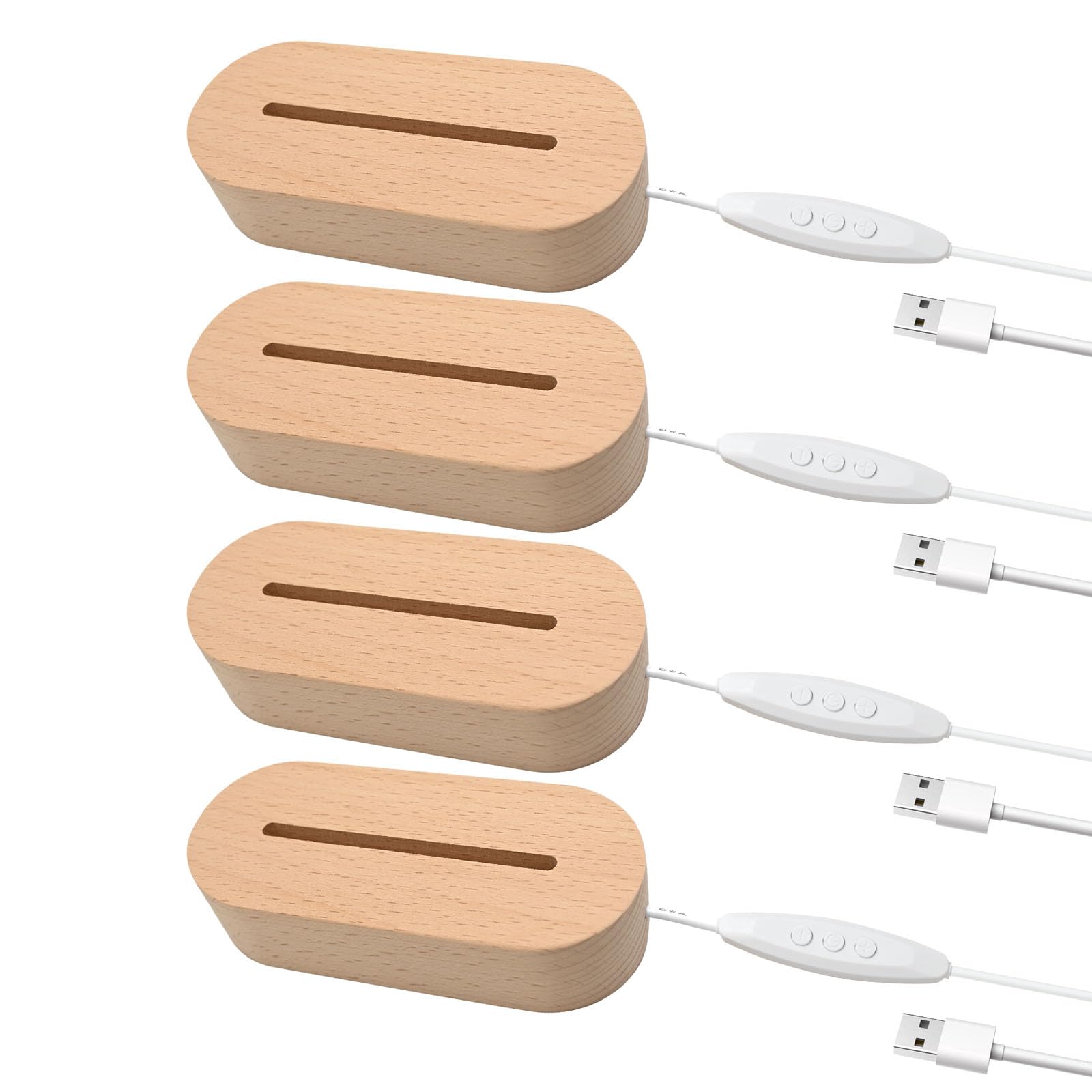 EATAKWARD 4 Pcs 5.9" Wood Rectangle Light Display Pedestal, Wooden LED Display Base Dimmable Colorful Lights Lamp Stand with USB Cable for Acrylic,