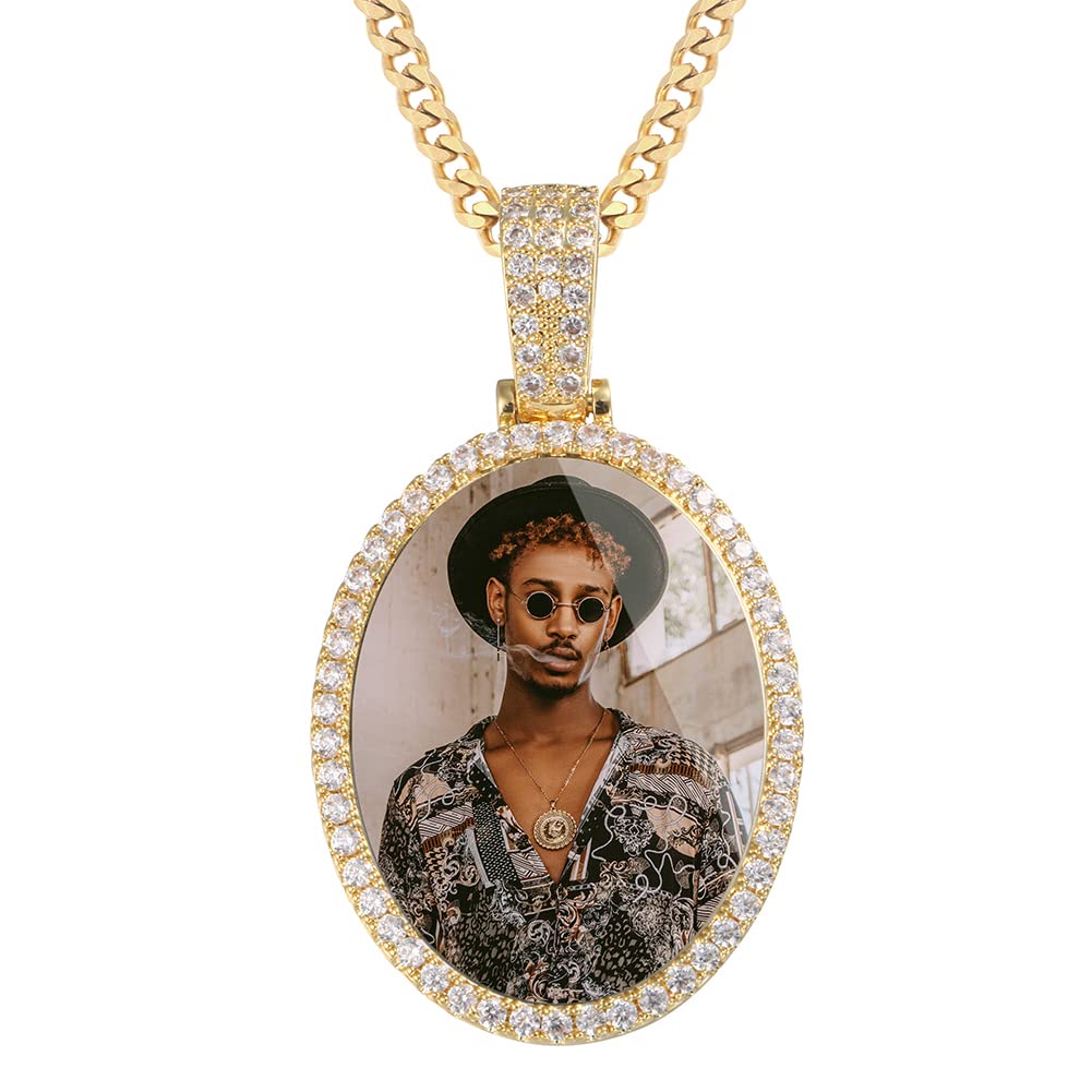 YIMERAIRE Customized Picture Necklace 18k Gold Plated Black/Gold/Silver Personalized Circle Chain Picture Dog Tag Pendant CZ Zicronia Custom Photo