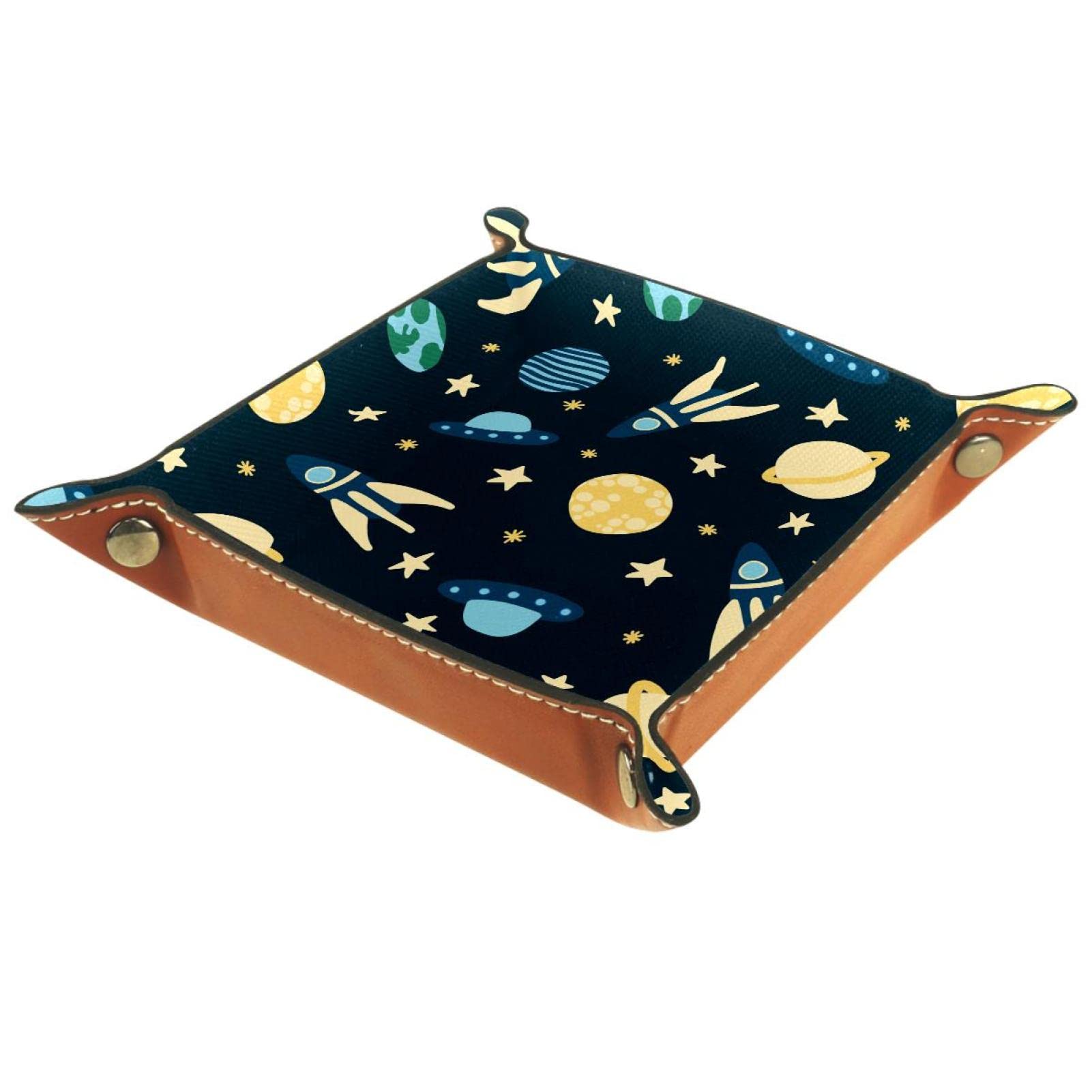 Planetary Rocket Rolling Dice Games Tray Folding Key Coin Candy Storage Box Leather Square Jewelry Trays