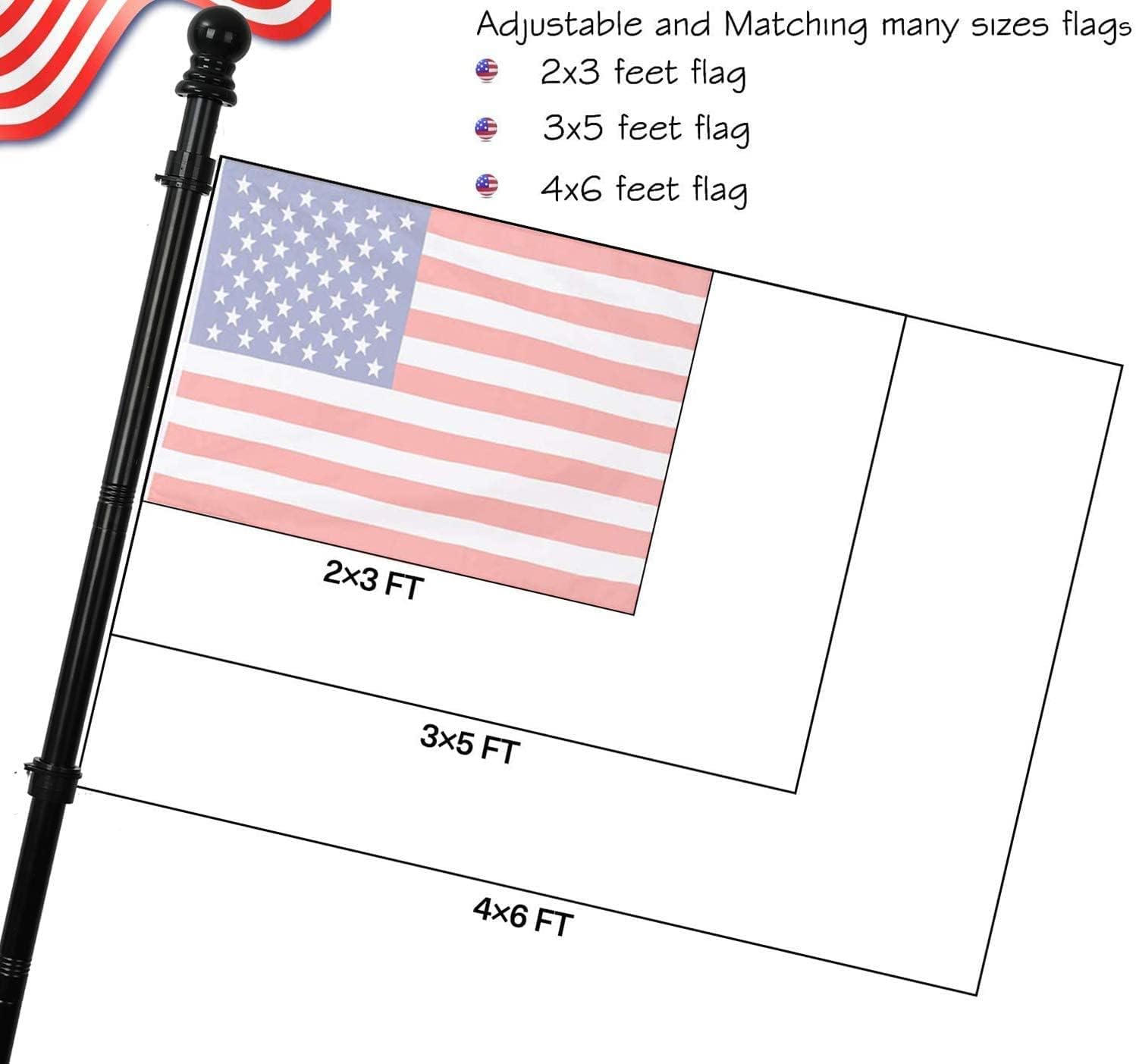 Barcetine Flag Pole Kit, 6FT Flag Pole & Bracket Used for House Porch Outdoor, Tangle Free Black Flagpole with Black Flag Pole Holder Wall Mounting Bracket
