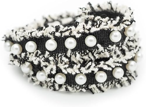 Miniatura 3 de CRAFTMEMORE Cinta de borde de encaje con cuentas de perlas, perlas de imitación en tela de tweed, apliques bordados, manualidades de costura de