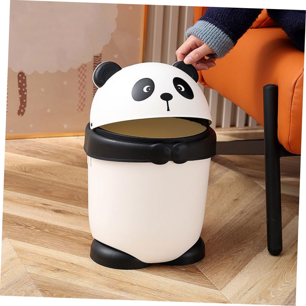 VOSAREA Cute Cartoon Panda Trash Can for Bedroom and Girls Bin Lid Sturdy Plastic for Boys and Girls Room Decor