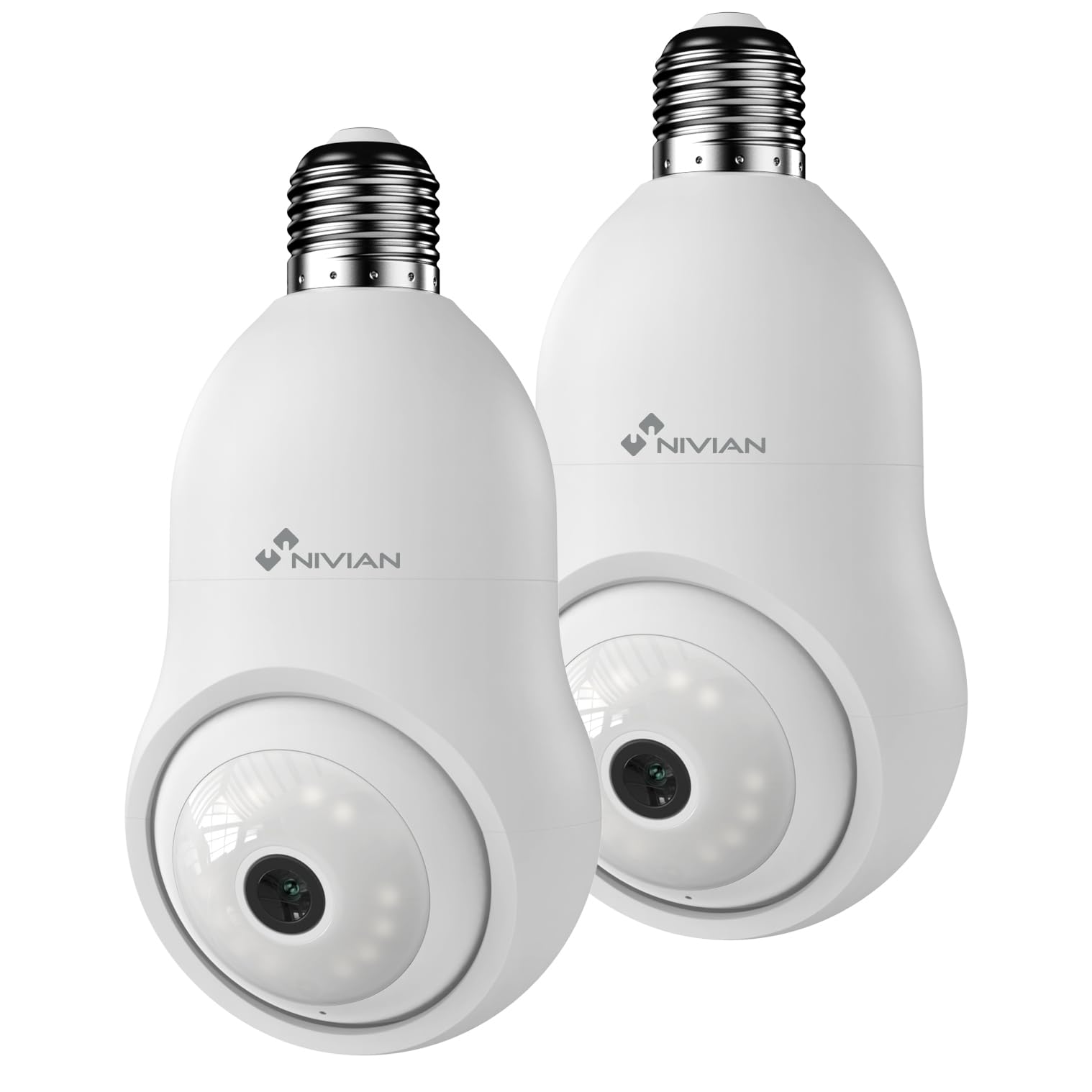 NIVIAN Cámara de vigilancia WiFi Tipo Bombilla 2K-Movimiento 360º con Audio, Reconocimiento y Seguimiento de Humanos-Visión Nocturna, Compatible con Alexa, Google Home, Tuya App (Pack 2 Cámaras WiFi)