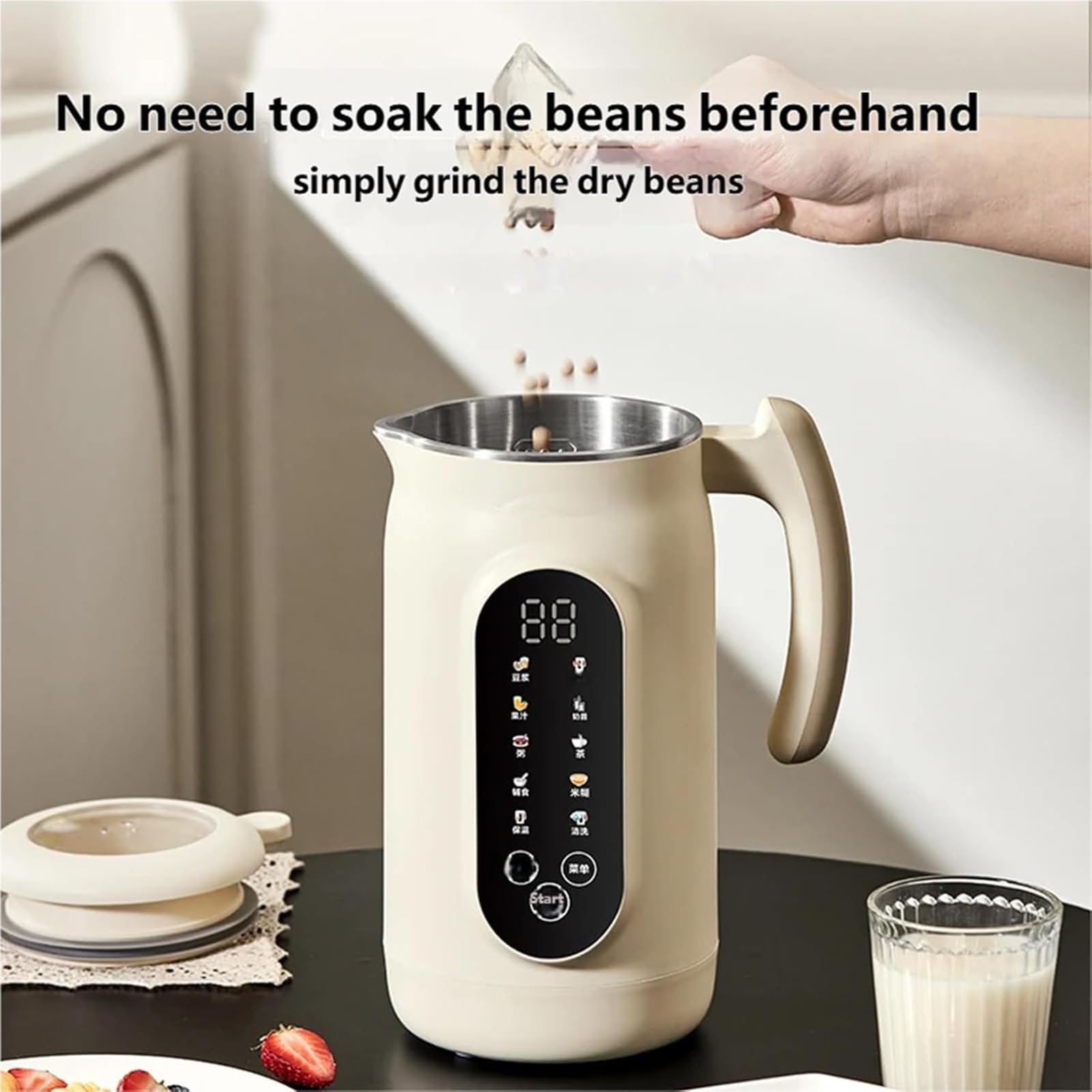 1500 ml Nussmilchmaschine mit LED-Touchscreen, 14 Klingen, 12h Verzögerung & 6h Warmhalten, Selbstreinigend für Mandel, Hafer, Soja, Saft & Smoothie