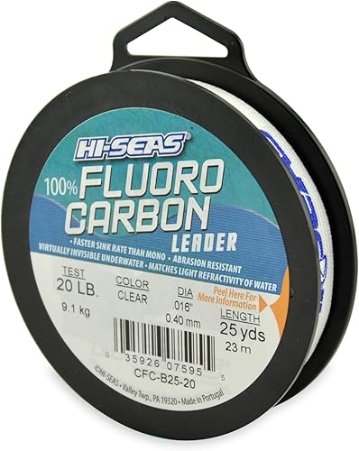 Miniatura 37 de HI-SEAS Líder de línea de pesca 100% fluorocarbono, líder invisible transparente, indetectable para peces, hundimiento rápido, 6 libras a 400 libras