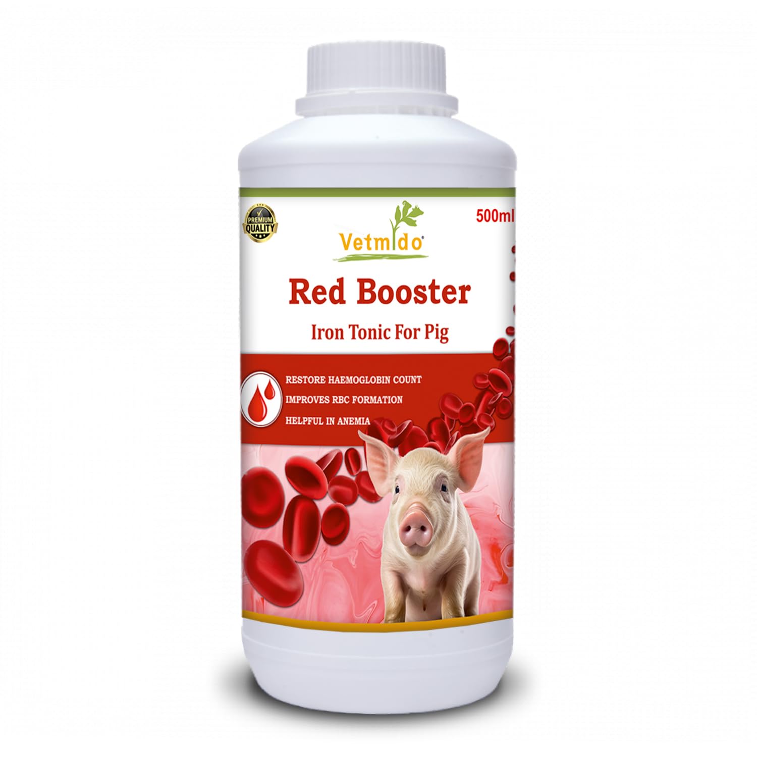 Red Booster - Iron Tonic Supplement for Pigs, Swine, Piglets & Piggery - 500 ML