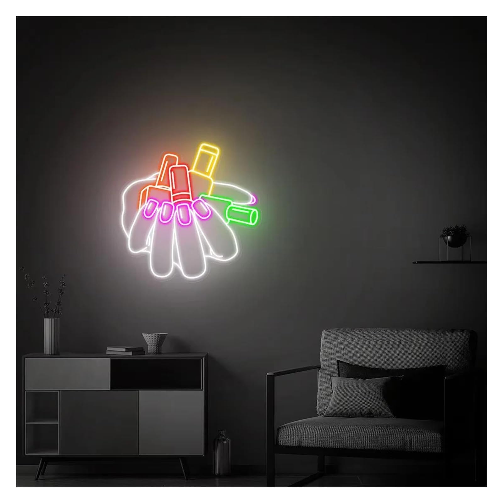 LEMST Signs Lamp Hand and Nail Polish Neon Sign, Nail Neon Wall Art, Beauty Room Decor, Salon Decor 50cm(D)