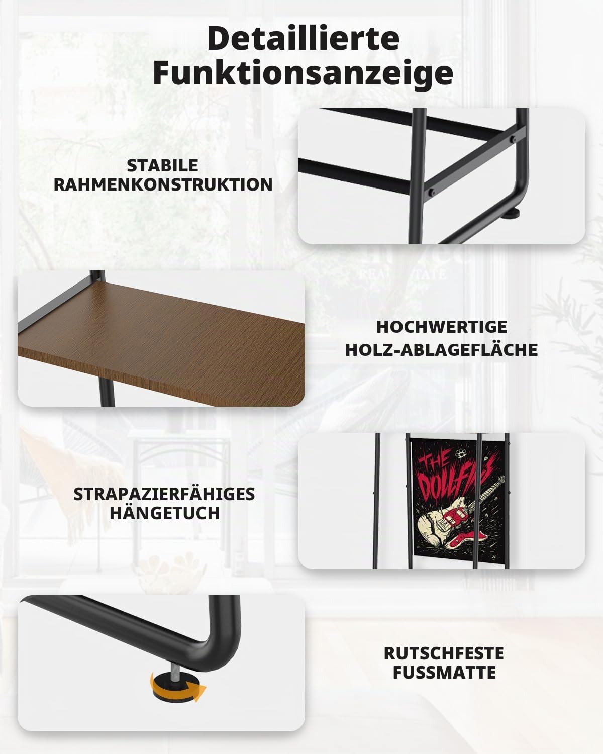 STRICH Gitarrenständer, mehrere Gitarrenständer für Akustik-, E-Gitarre, Bass, Gitarren-Display-Halter mit oberem Aufbewahrungsregal für Gitarrenverstärker-Zubehör, für Heimmusik-Studio-Bandbühne (SMT