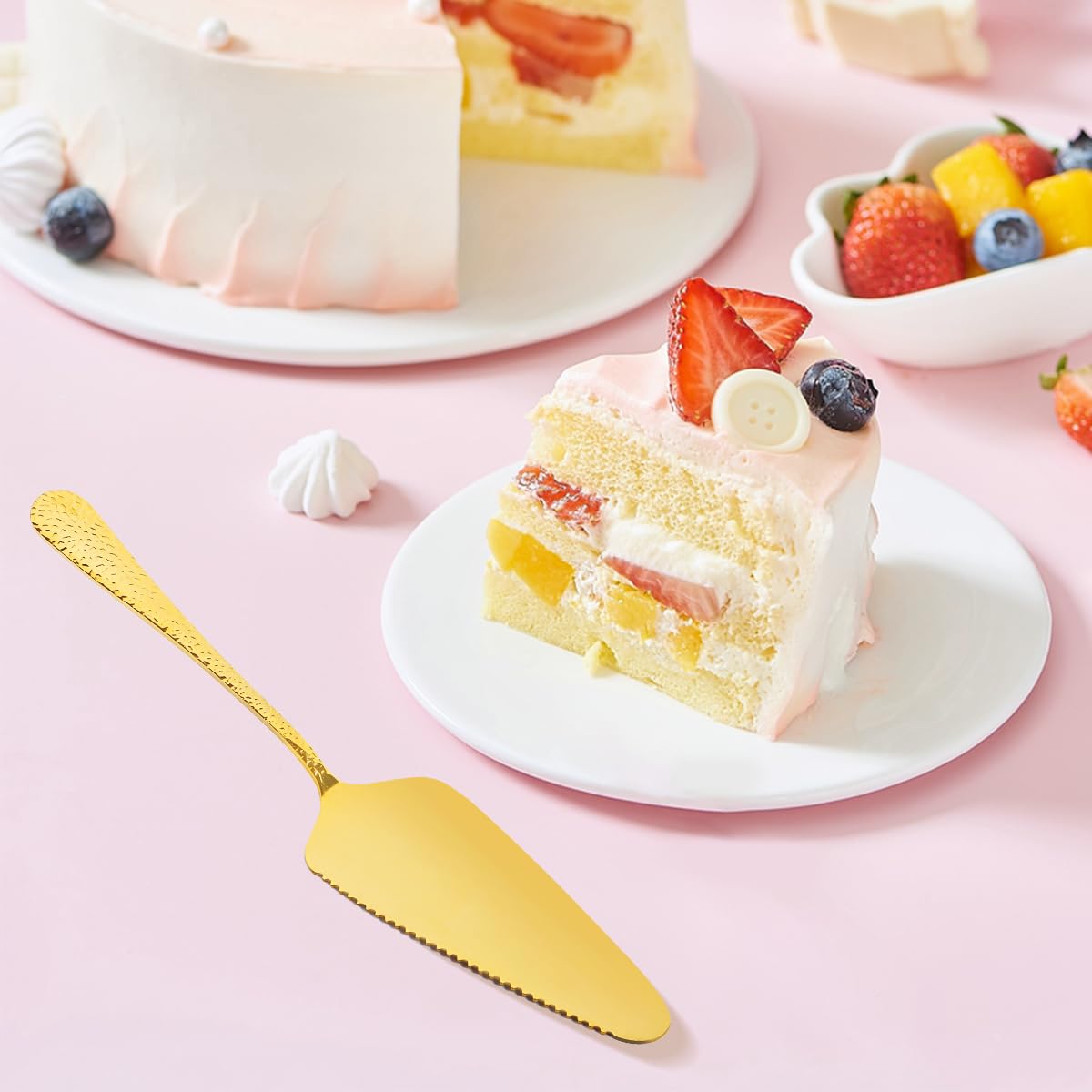 Gold Cake Servers - 10 Pack | Serrated & Hammered -7 Gold Cake Servers - 10 Pack | Serrated & Hammered -7