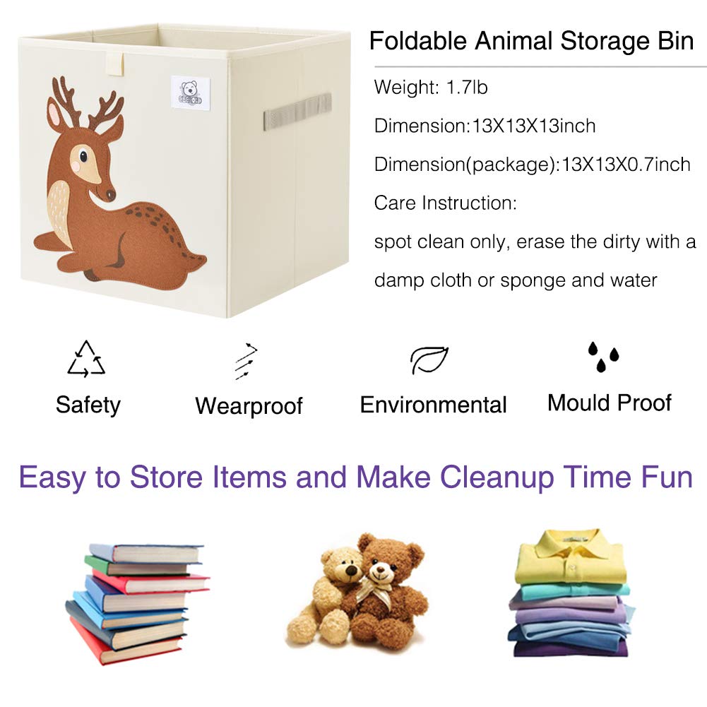Contenedores plegables de almacenamiento de animales, caja de juguetes de tela, cofre/organizador para niños pequeños/niños, sala de juegos, 13 pulgadas (ciervo) 3