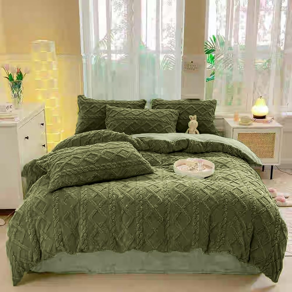 HIG Bettwäsche Set 3-teilig – 135x200 Cm, Olivgrün, Mikrofaser, OEKO-TEX Zertifiziert, Mit Spannbettlaken