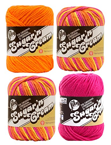 Bulk Buy: Lily Sugar 'n Cream Limited Edition 100% Cotton Yarn (Coordinated 4-Pack) (Playtime, Hot Orange, Hot Pink)