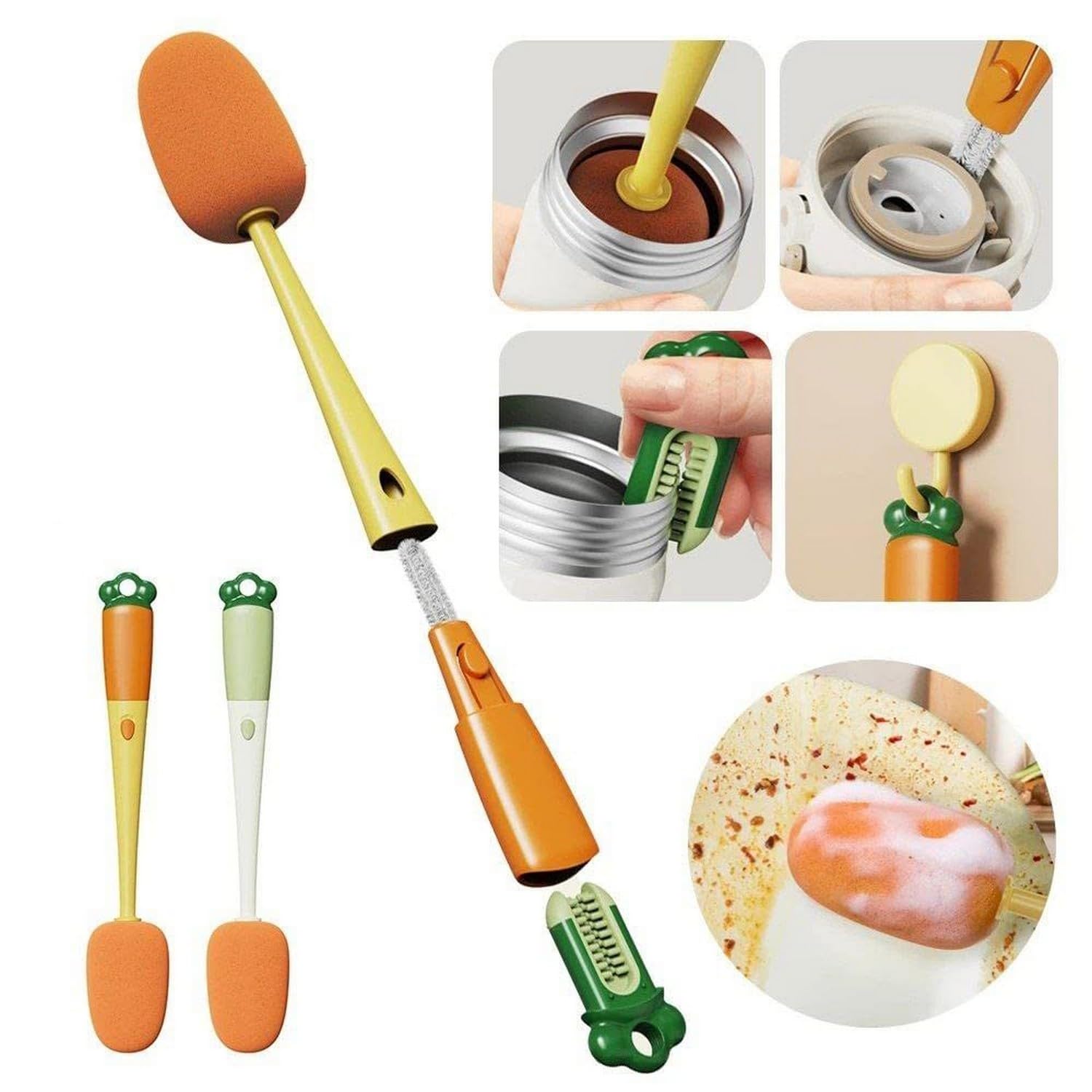 RENARSH Bottle Cleaning Brush Long Handle for Baby Bottle, Water Bottle, Containers, Tumblers, Cups Vase and Glass, 3 in 1 Multi Bottle Cleaner Sponge Brush Cup Lid Gap Bottle(Multi)-image-48