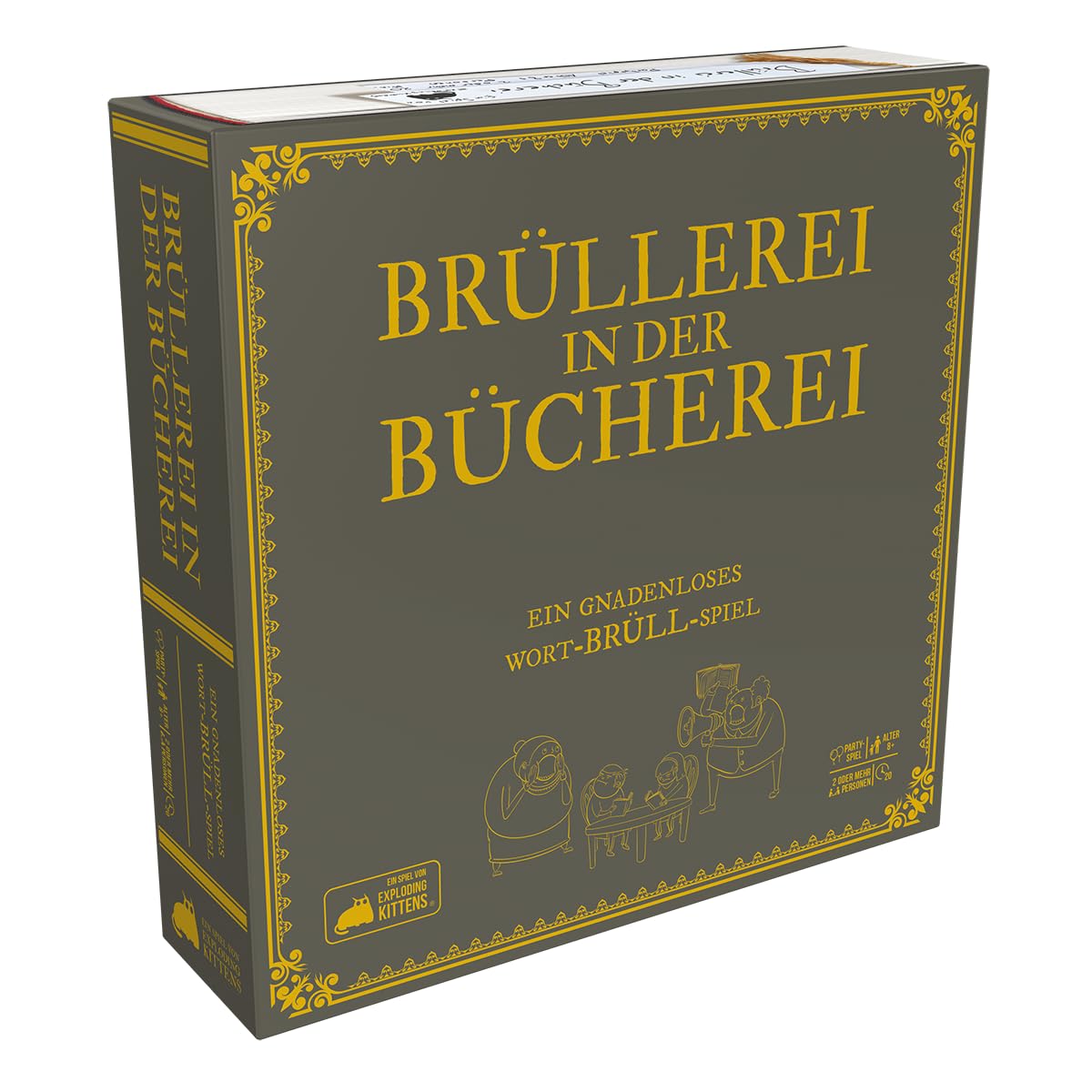 Exploding Kittens, Brullerei in Biblioteca, versione tedesca, gioco per feste con parole senza grazia per 2+ giocatori dagli 8 anni in su, pensa rapidamente, non complicato con 20 minuti di gioco