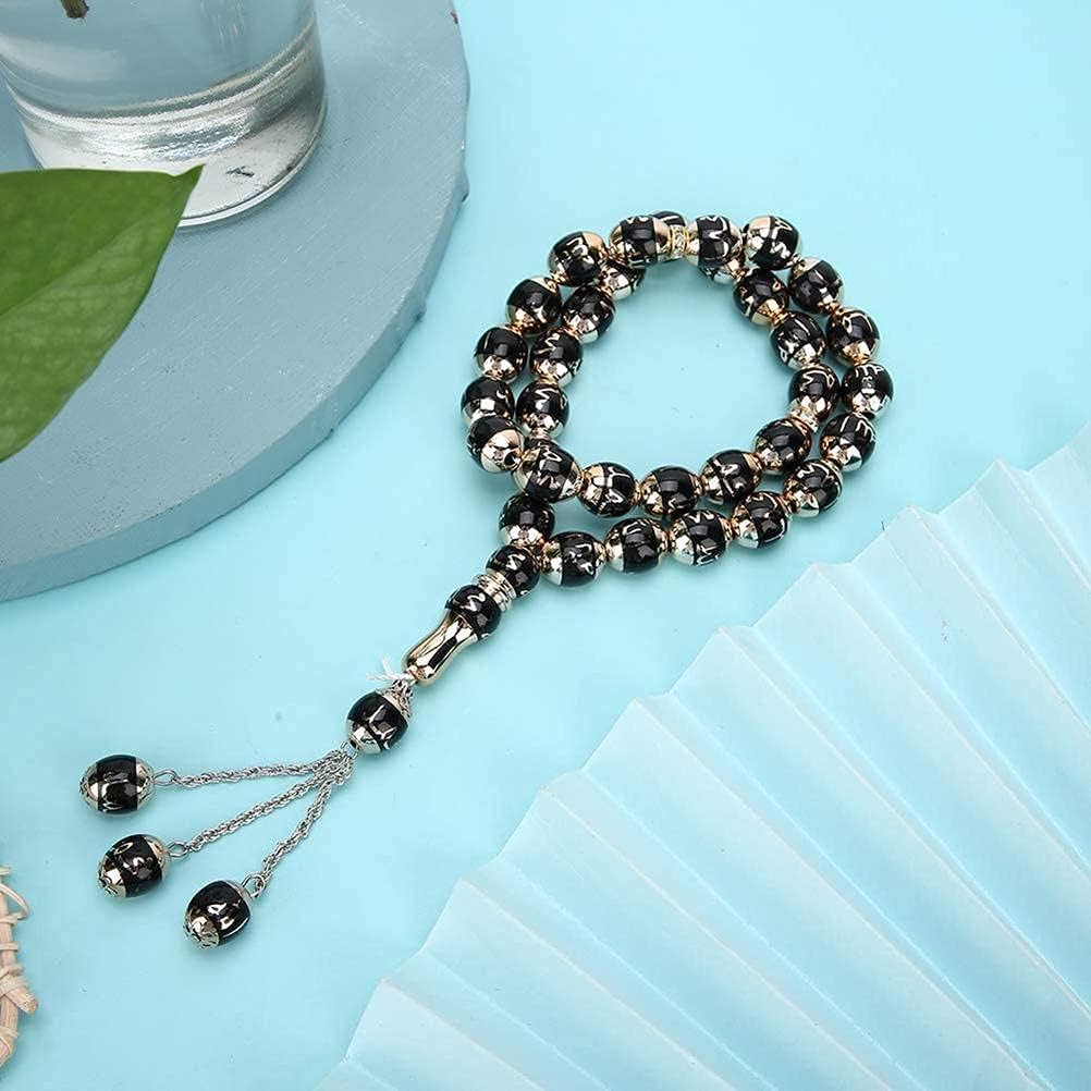 Tasbih Prayer Beads Allah & Muhammad Islamic Prayer Rosary Muslim Islam Misbaha Tasbeeh Sibha 33 Prayer Beads Bracelet (black) - Image 3