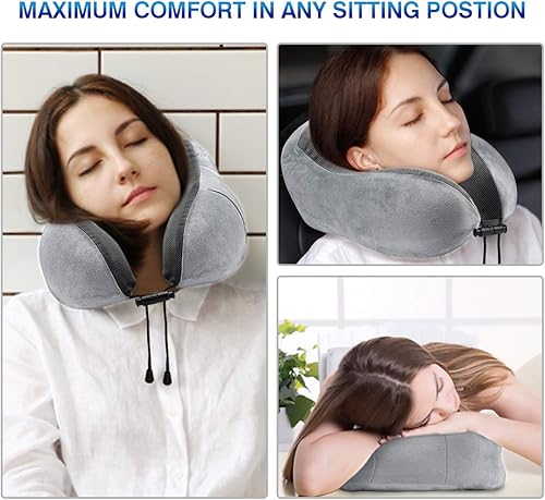 Miniatura 5 de DYD Almohada de viaje de espuma viscoelástica para el cuello para avión, funda de terciopelo lavable, almohada ergonómica de apoyo para el cuello