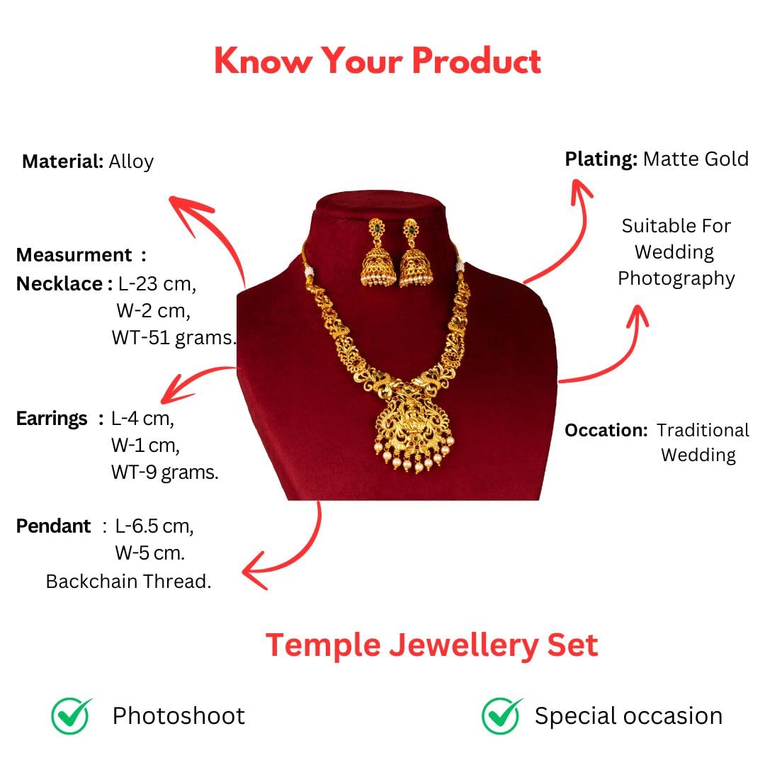 Sasitrends Latest Traditional Temple Necklace Jewellery Set with Jhumka Earrings for Women and Girls