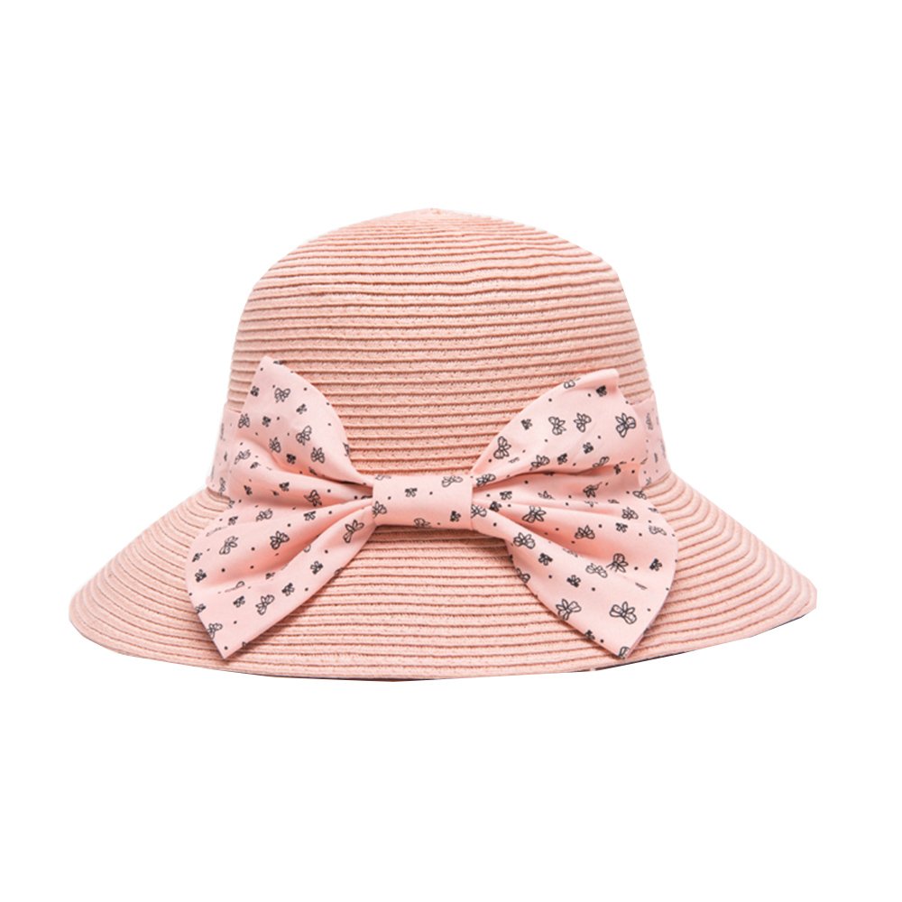 Sra. Sombrero de Paja Verano Bowknot Sombrero para el Sol Sombrero de ala Ancha Sombrero Suave Sombrero de Playa Junto al Mar Fresco y Seco (Color : Pink) (Pink)