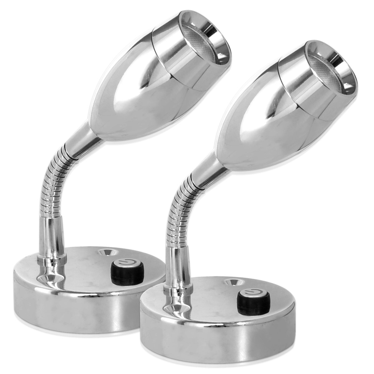 Dream LightingLow Voltage LED Flexible Reading Lights Warm White and Blue, Interior Auto RV Motorhome Bedroom Surface Mount Spotlights, Pack of 2