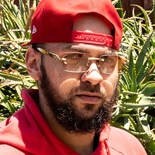 Street Knitted Luxury Gold Frame Rimless Orange Peach Gradient Tint Men's Frameless Designer Retro 90's Rectangular Lens Sun Glasses Hip Hop Summer Beach Shades Square Buffs Sunglasses For Men Women3