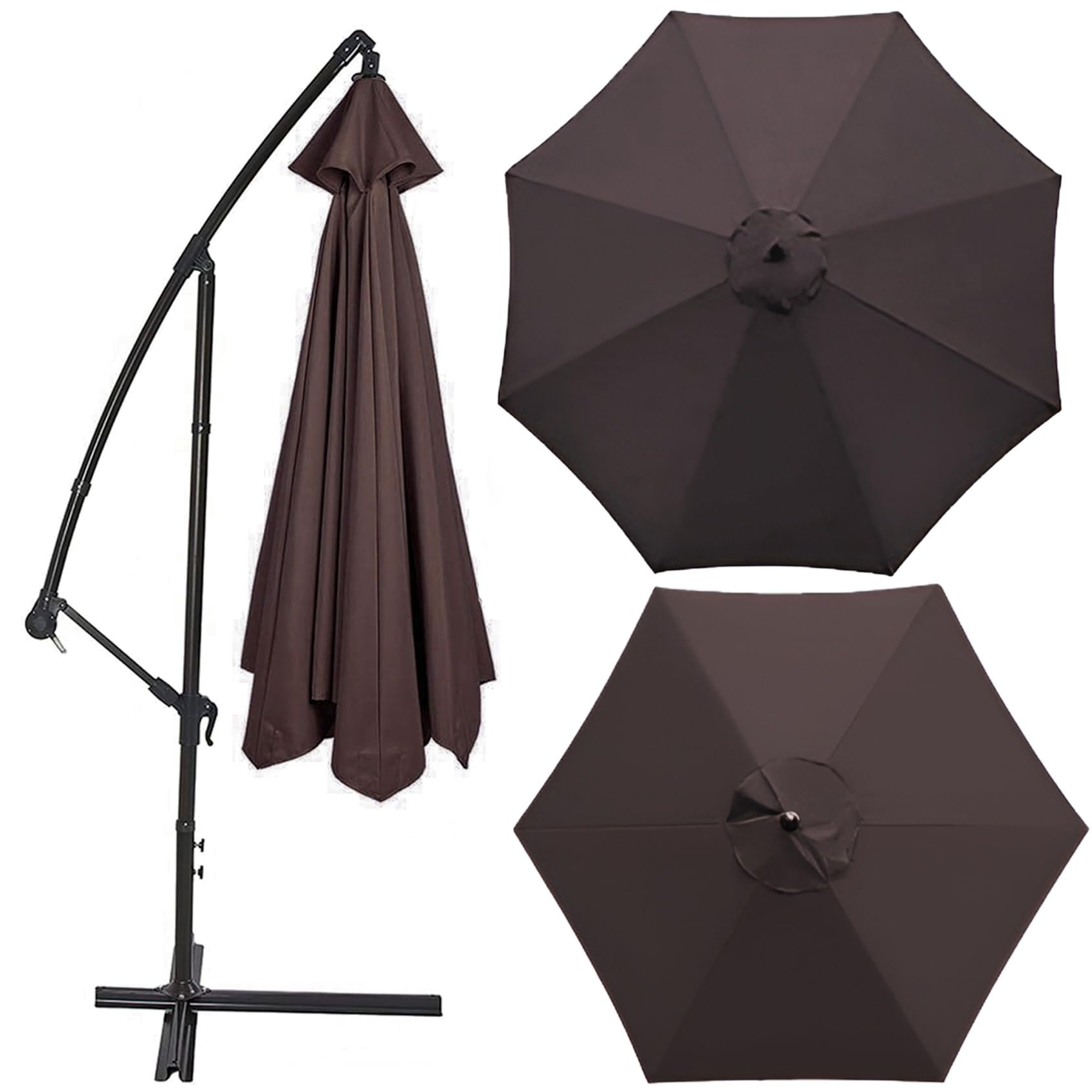 Replacement Parasol Canopy 200cm 2.7m 300cm / 6.5ft 8.8ft 9.8ft Sun Umbrella Replacement Cloth - Waterproof Anti-ultraviolet Parasol Canopy Fabric (6 Ribs 8 Ribs)(Color:Brown,Size:8 ribs-2.7m(8.8ft))