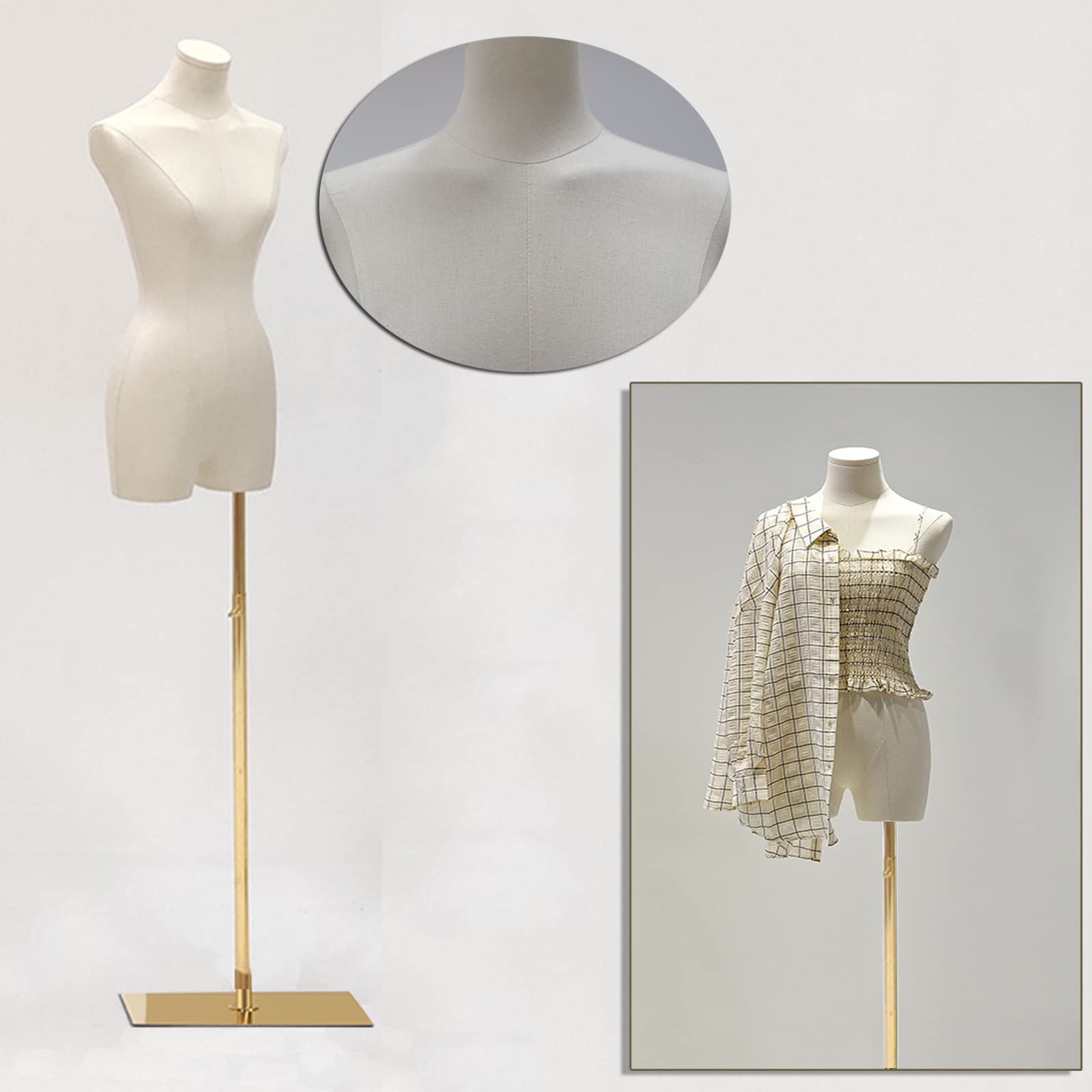 Maniquí Busto de Señoras, Ajustable Altura Maniqui Costura Mujer con Base de Metal Rectángulo, Maniquí Torso Femenino para Exhibición de Escaparate ( Tamaño : B )
