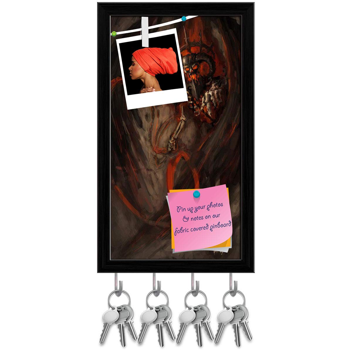 Artzfolio Firer Reaper Key Holder Hooks | Notice Pin Board | Black Frame 10 X 17.8Inch