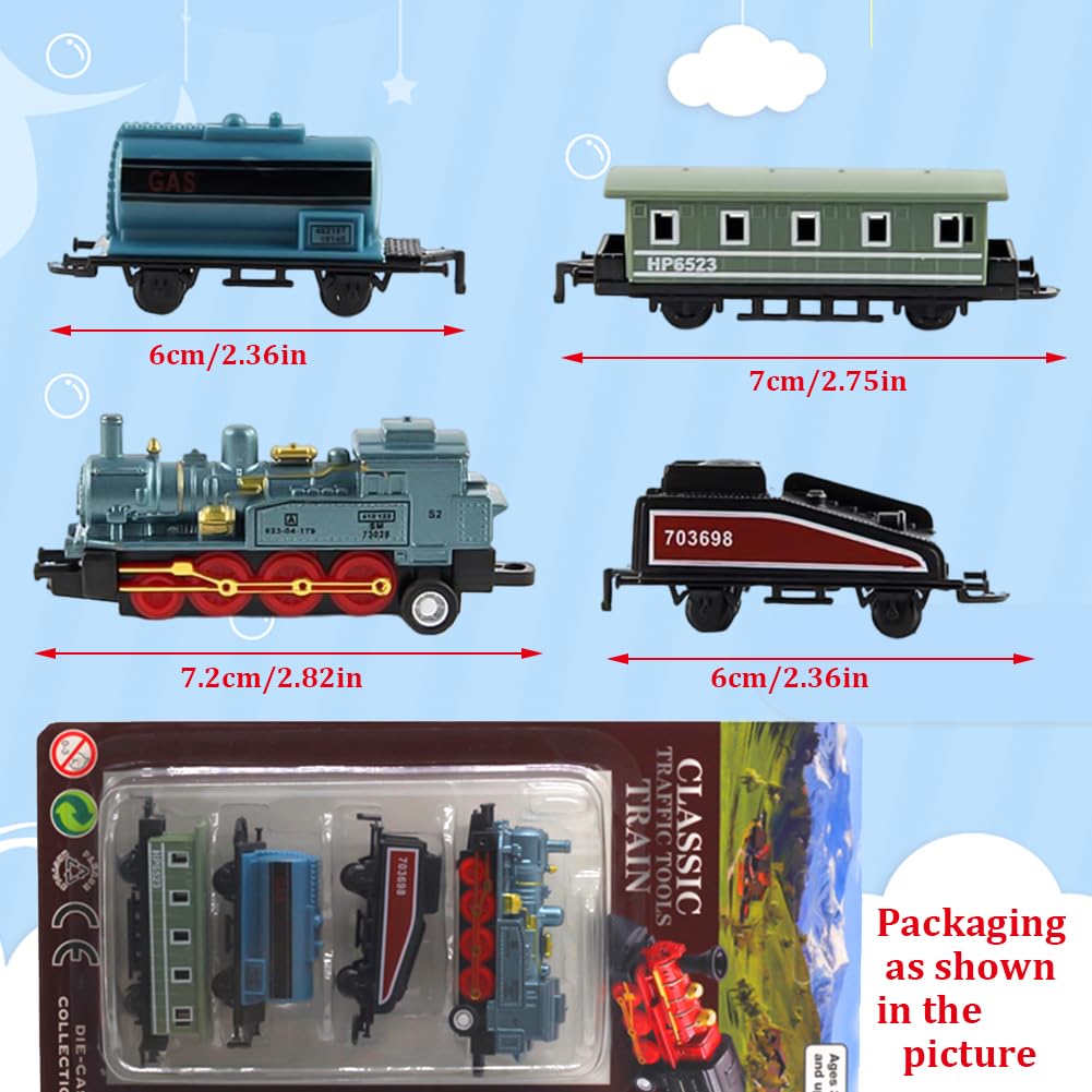 Mini Dampfzug Spielzeug Set - Retro Zugmodell Mit 4 Waggons Rückziehmotor