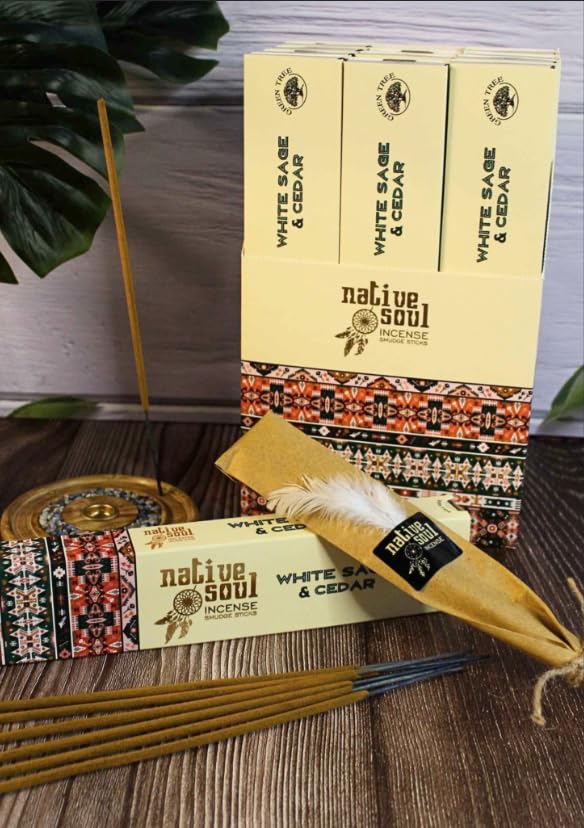 Native Soul White Sage & Cedar Incense Sticks – Pack of 3 with JRose Incense Burner | Smudge Sticks for Cleansing Meditation Protection | Premium Natural Fragrance