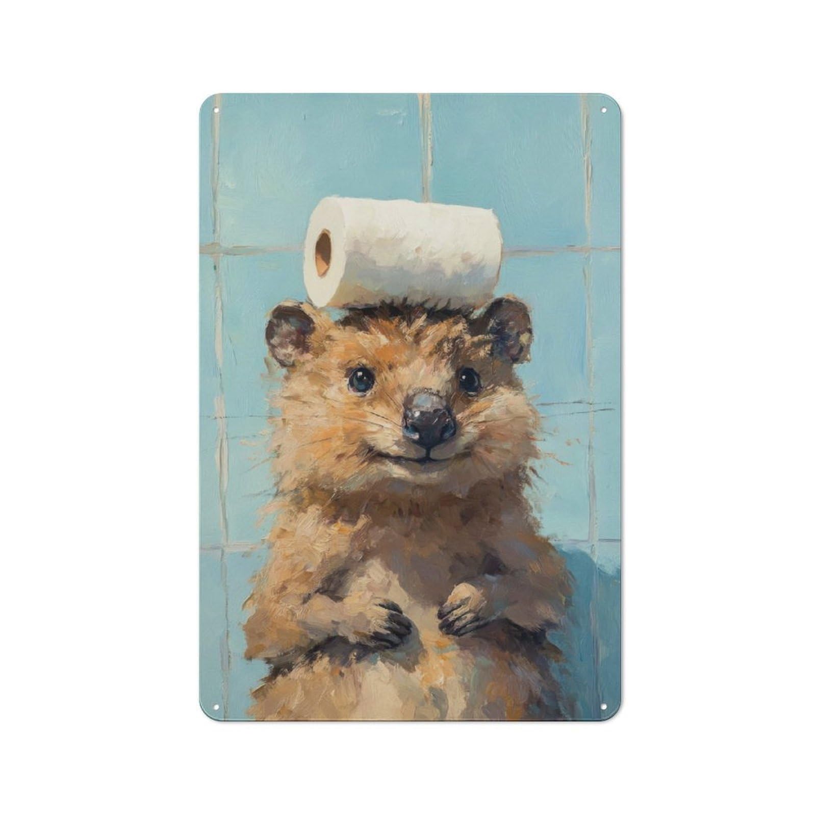 Junmoney Quokka With Toilet Paper Vintage Tin Wall Plaque 30X20cm For Café Or Restaurant, A Decorative Christmas Gift For Café Owners And Decorators