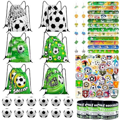 Yeepestmi 110Pcs Soccer Party Favors Drawstring Bags Soccer Goodie Bag with Mini Ball, Wristband,...