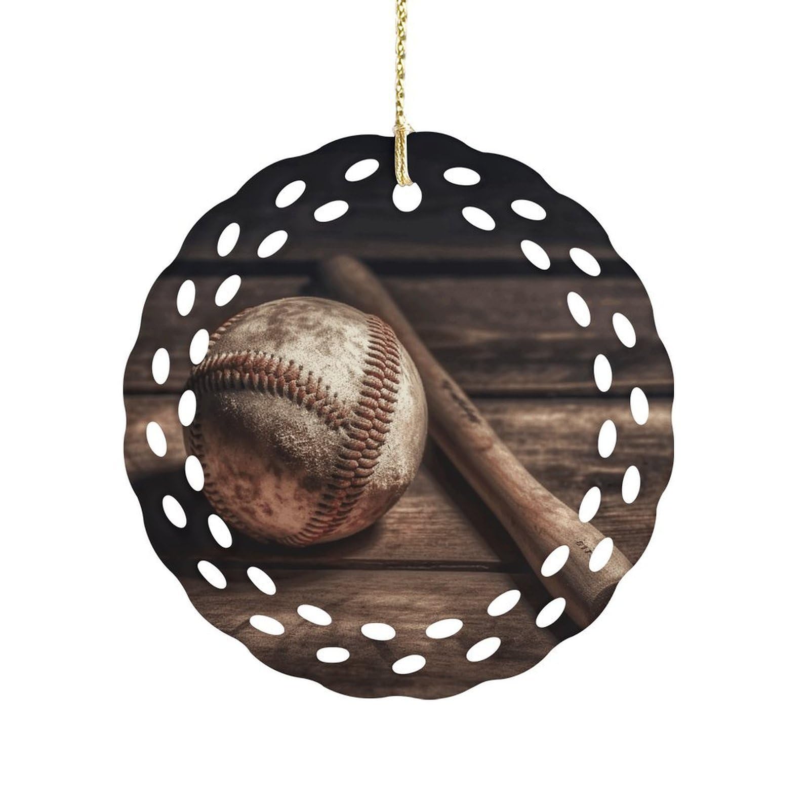 Baseball on Wooden Christmas Ornament Holiday Hanging Decoration Xmas Tree Keepsake Personalized Xmas Tree Ornament Round Ceramic Ornaments for Keepsake Gifts Ideas Home Decor