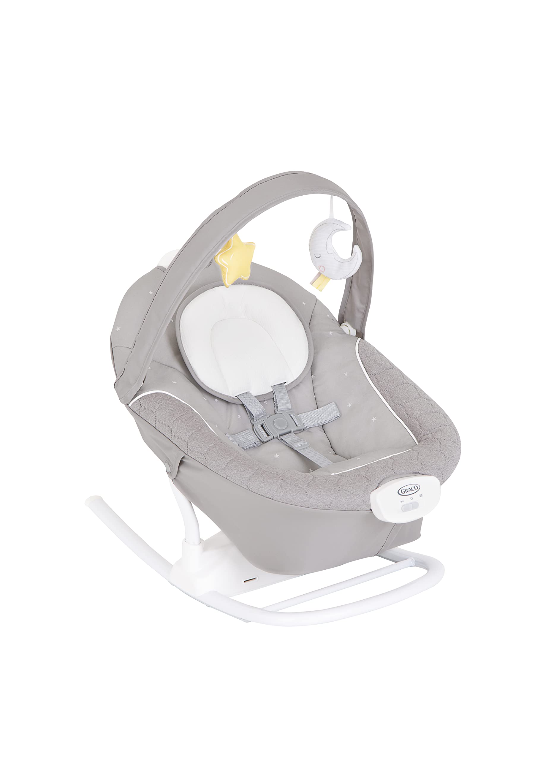 Graco SoftSway™ 2 in 1 elektrische Babyschaukel und Wippe, Starlight | Ab Geburt bis ca. 9 Monate (9 kg), sanft und leise, abnehmbare Sitzeinheit, 10 Musikvarianten und 5 Naturgeräusche