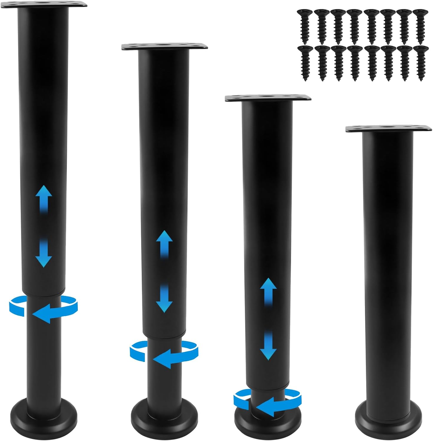 Zorfeter 4Pcs Black Adjustable Height Bed Support Furniture Replacement Legs 3.15-4.72Inch with Screws, Metal Adjustable Bed Frame Legs, Heavy Duty Cabinet Legs for Bed/Sofa/Cabinet/Couch/Dresser