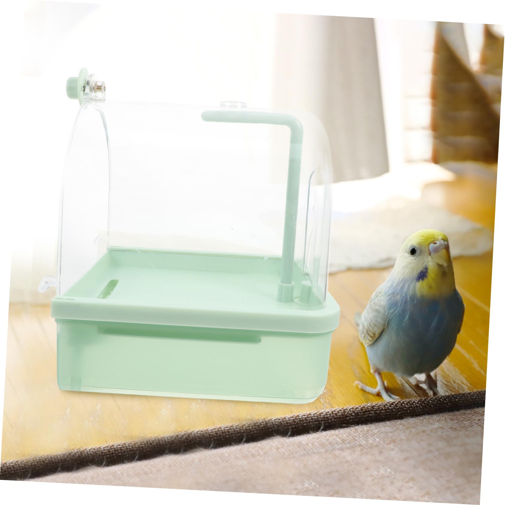 BESPORTBLE Baño Colgante para Pájaros Automático con Grifo Giratorio 180° | Bandeja Externa Abs Verde Claro, para Rutina Interior y Aves, Compatible con Entrenamiento en Jaula