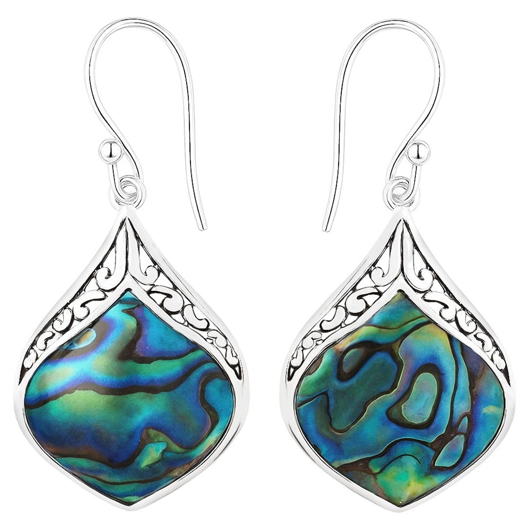 Abalone Shell Dangle Earrings for Women Sterling Silver 925 - Unique Vintage Beach Boho Earrings - Costume Jewelry Anniversary Birthday Wedding Gifts for Womens