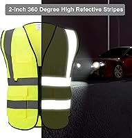 Vista 3 de Chaleco de seguridad reflectante con bolsillos, tira plateada de alta visibilidad para hombres y mujeres (amarillo, L)