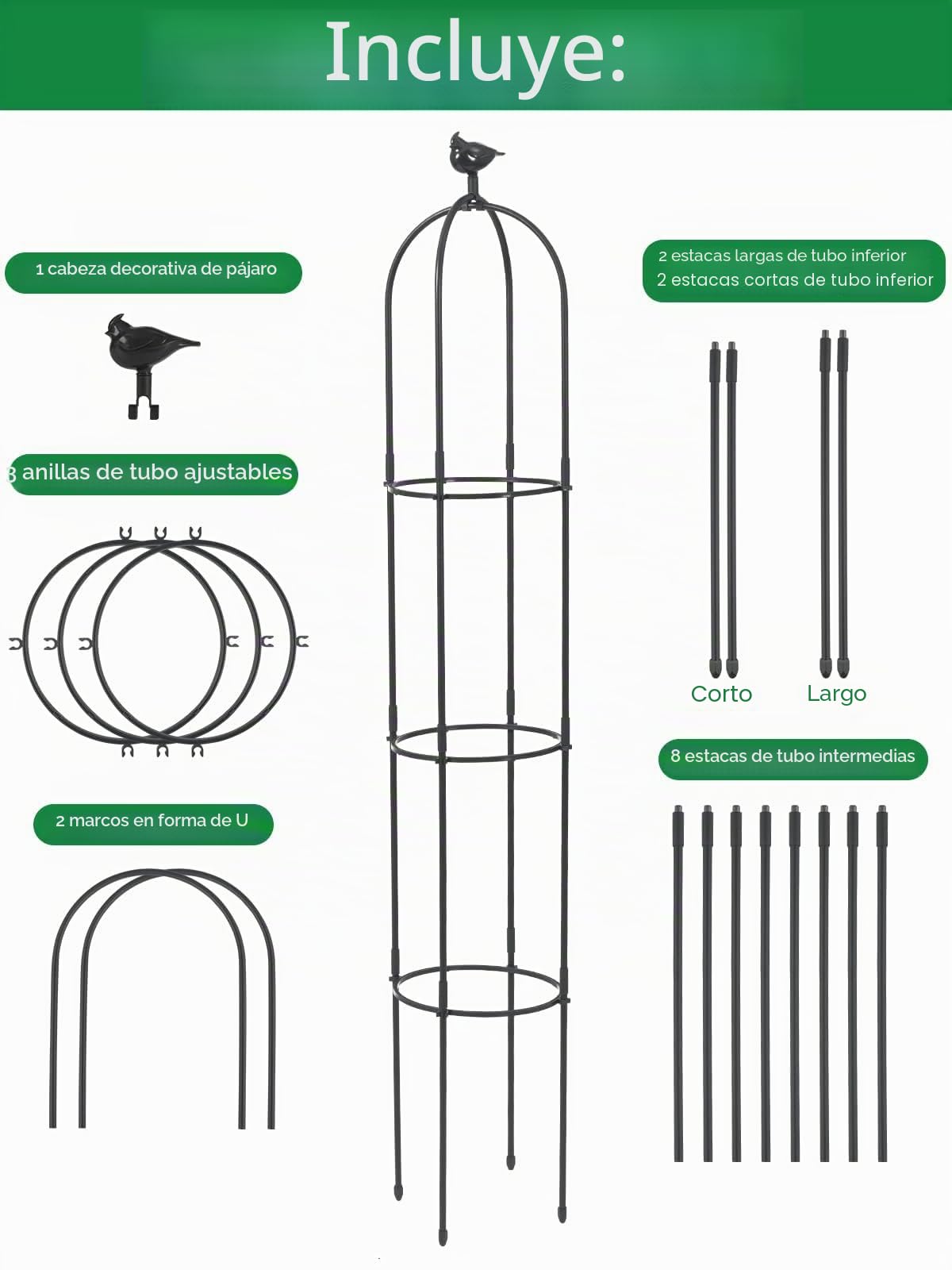 Kalolary 6 pies Enrejado Jardín Alto Plantas Trepadoras Garden Tower Obelisk Trellises Soporte Escalada Plantas Maceta Metal Inoxidable Flores Interior Exterior Soporte Vides Frutas Vegetales (Negro)