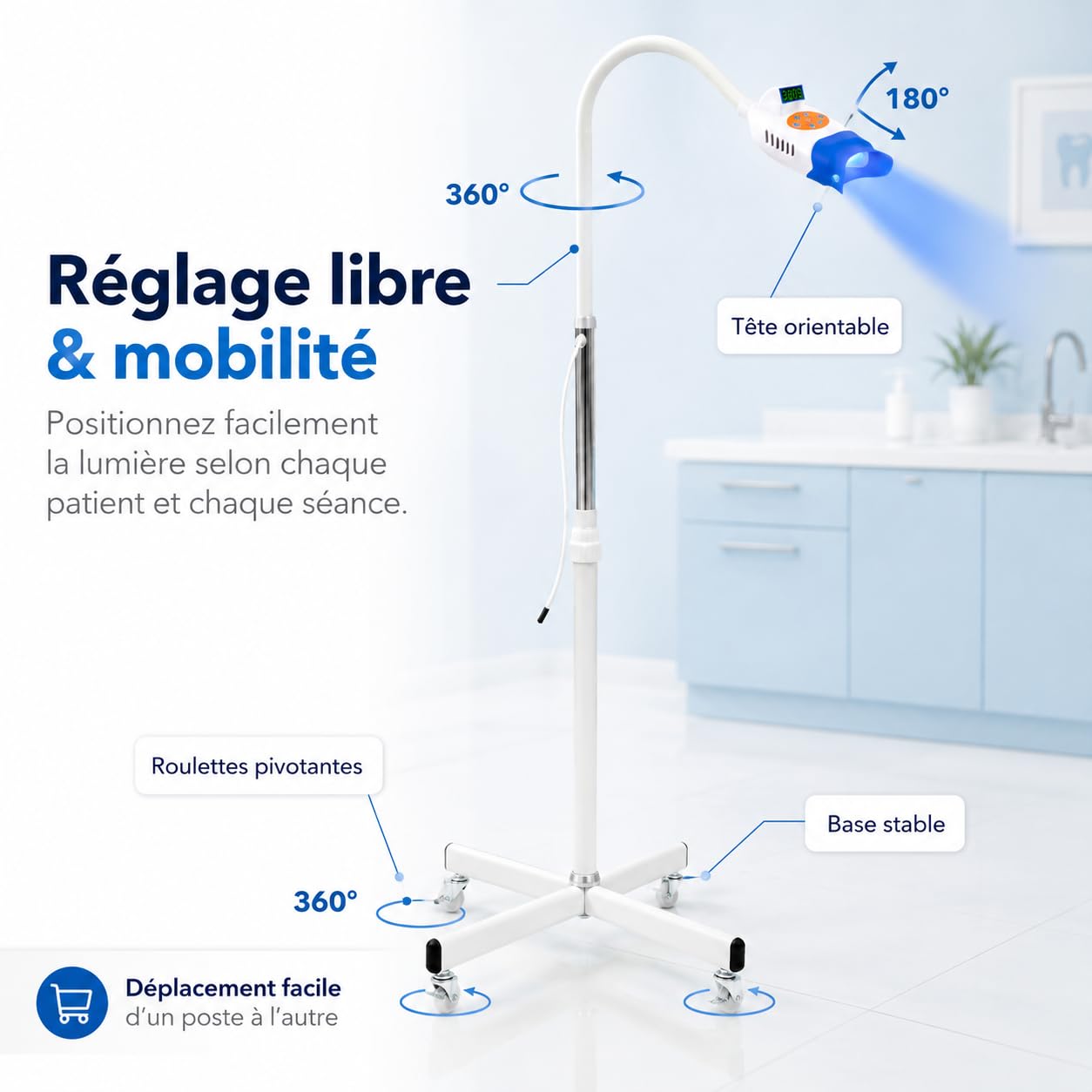 Lampe LED de Blanchiment Dentaire Professionnelle 36 W, Lumière Bleue et Rouge, Minuterie 0–20 Min, Angle Réglable, Appareil de Blanchiment des Dents pour Salon, Cabinet Dentaire et Institut de Beauté
