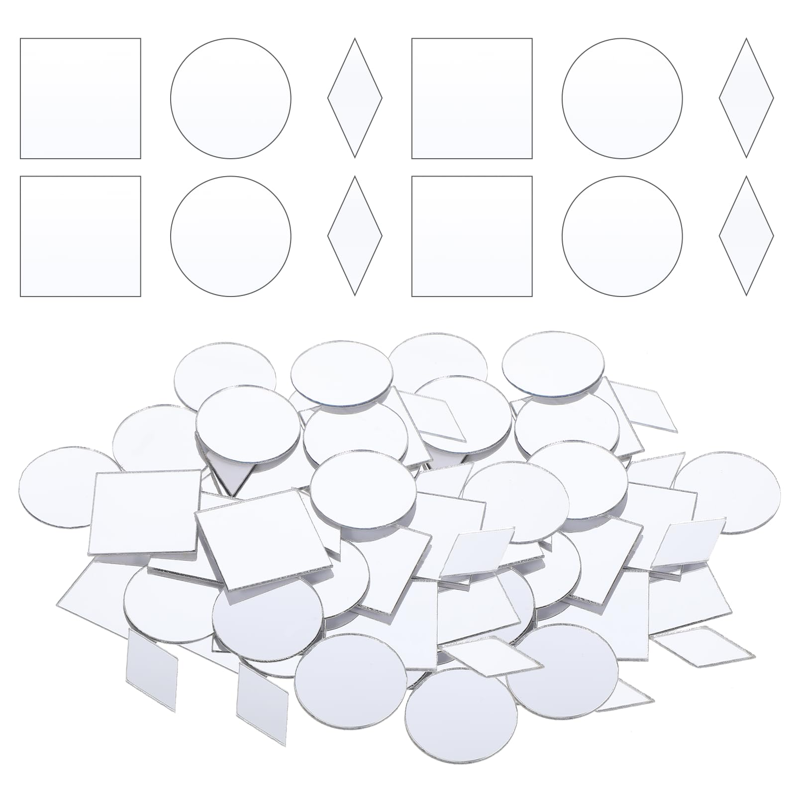 TIESOME 120 PCS 3 Shapes Mirrors for Crafts, 1 Inch Small Mirror Pieces for Crafts DIY Mirror Mosaic Tiles Squares Rounds Rhombus Mirror Film for DIY Projects Disco Ball Lamp Framing Decoration